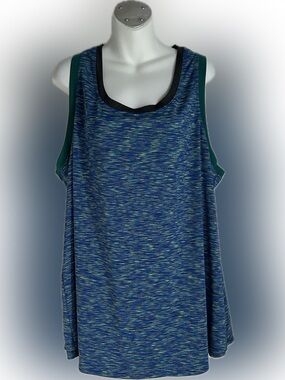 LOGO by Lori Goldstein Blue Heathered Tank with Green Trim